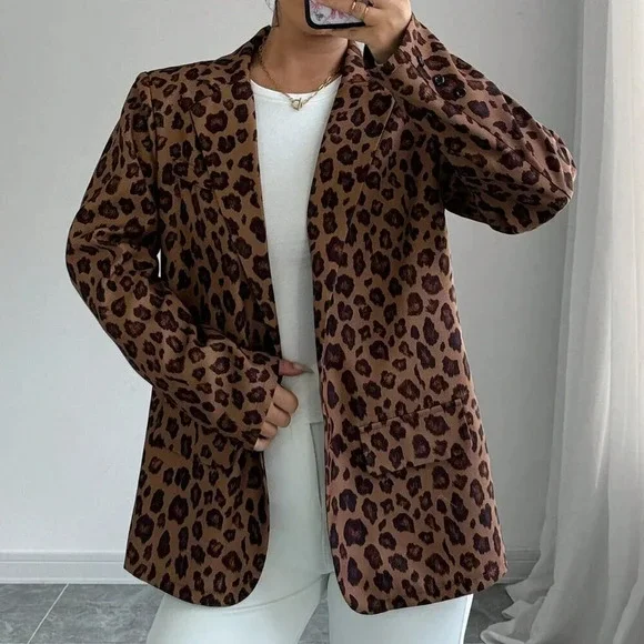 Brown Casual Women's Leopard Print Blazer - Picture 7 of 7